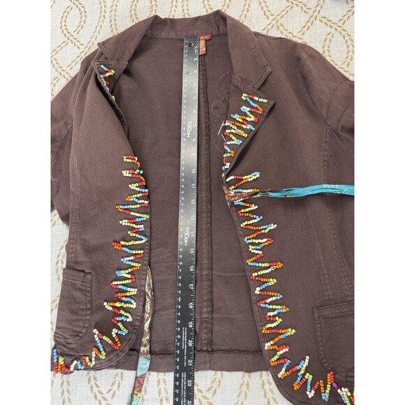 Julie G Boho Beaded Seashell Brown Front Tie Hippy Jacket Large Vintage - Picture 8 of 9